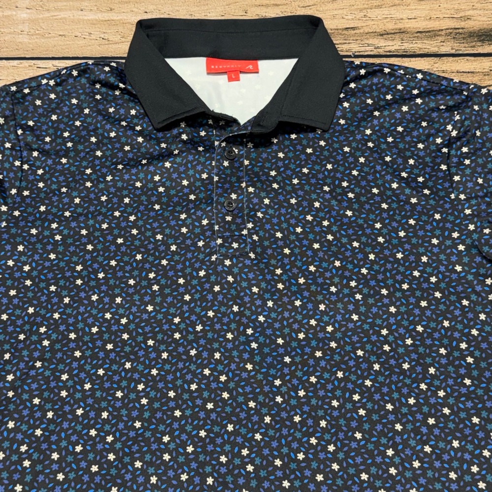 Redvanly Polo Shirt Mens Large L Navy Blue Floral Golf Performance Short Sleeve - Picture 3 of 8